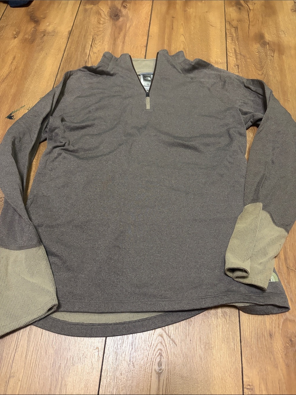 The North Face Men's Brown Heather Quarter-Zip Sweater with Tan Cuffs